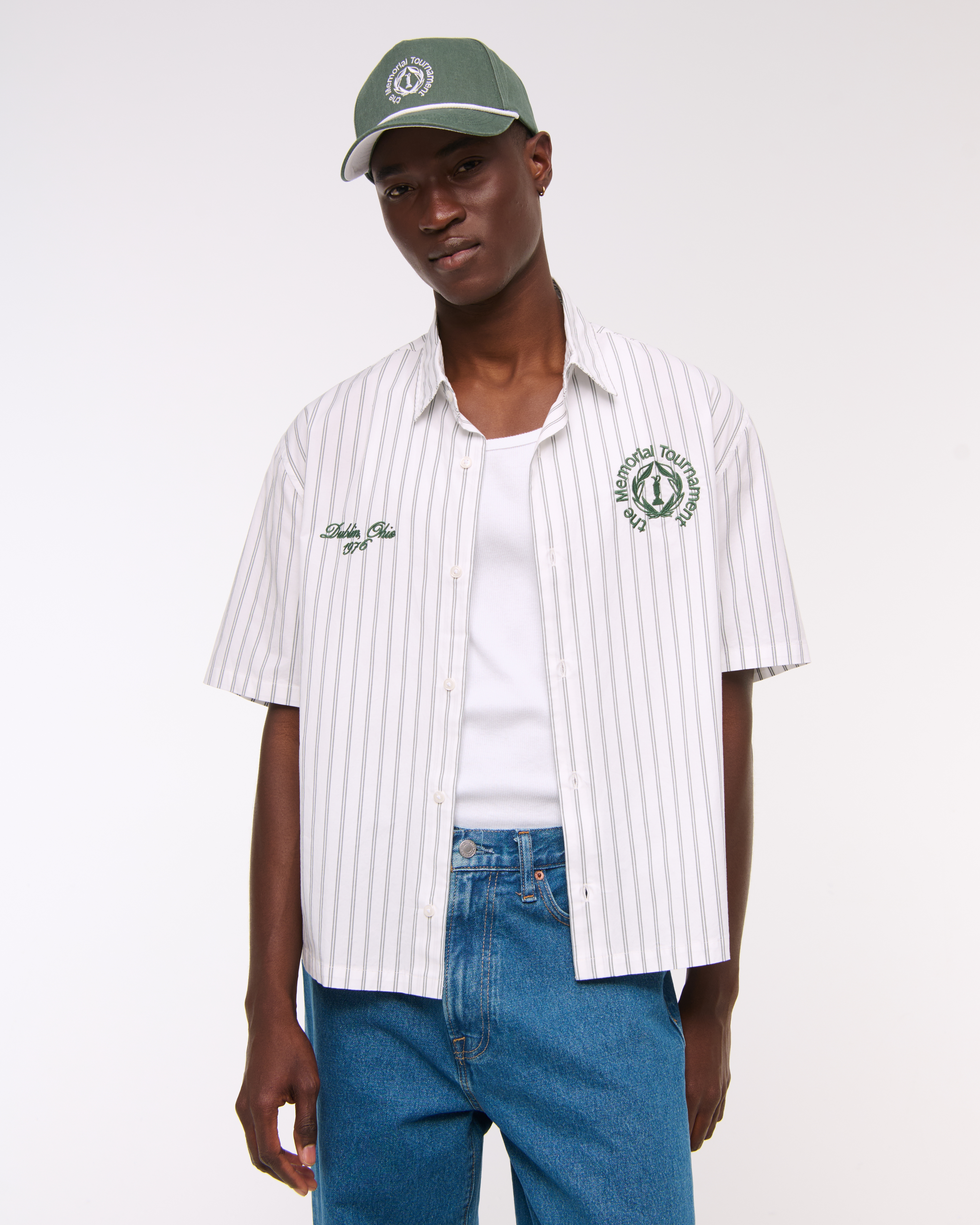 Abercrombie & Fitch Short-sleeve Memorial Tournament Workwear Button-up Shirt In White