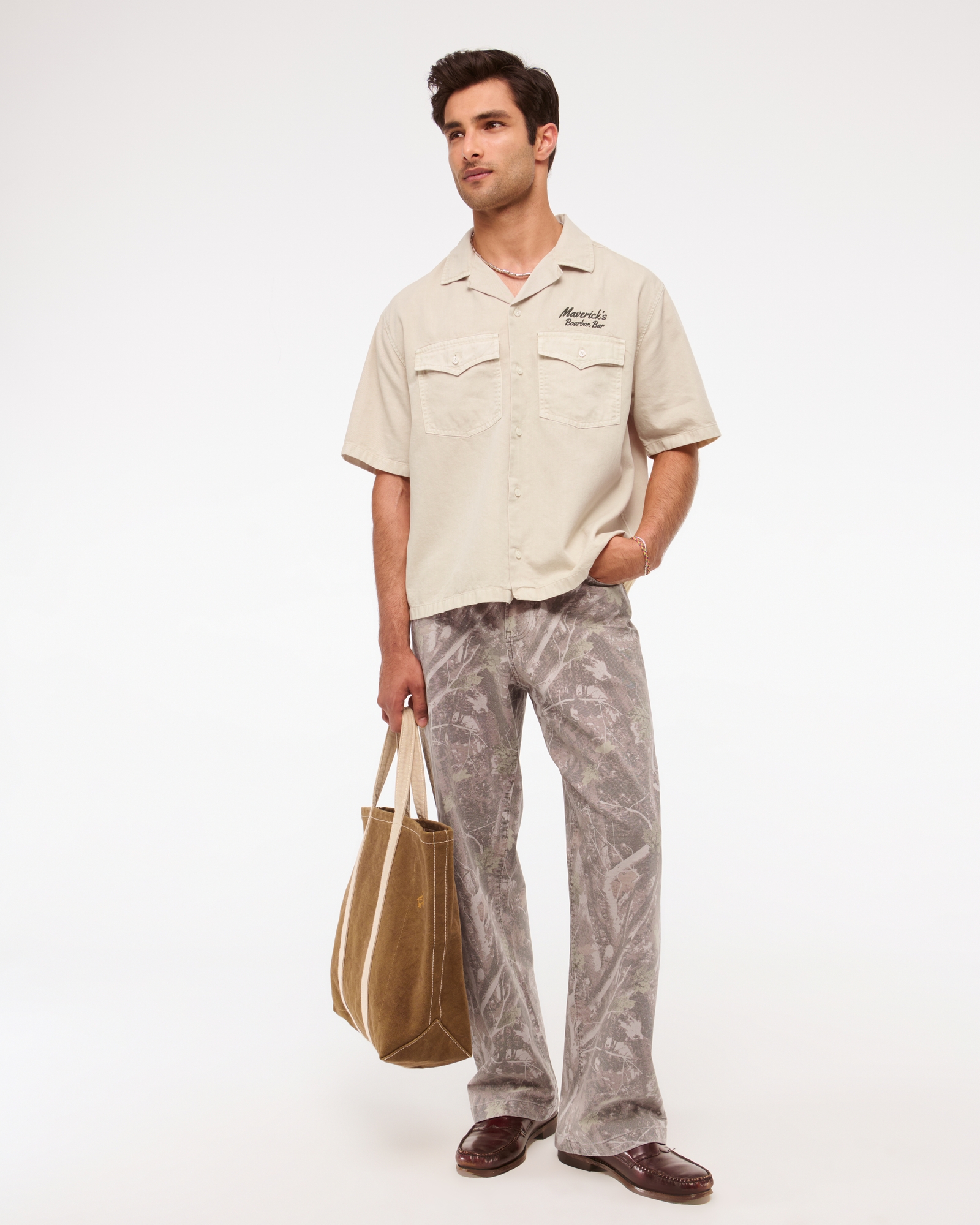 Short-Sleeve Cropped Western Graphic Button-Up Shirt