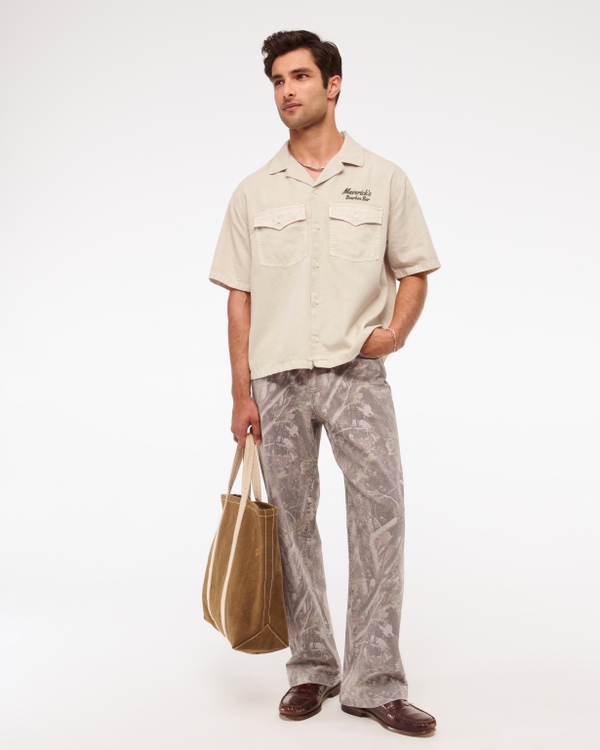 Short-Sleeve Western Graphic Button-Up Shirt