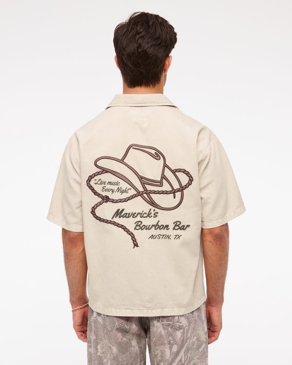 Short-Sleeve Western Graphic Button-Up Shirt