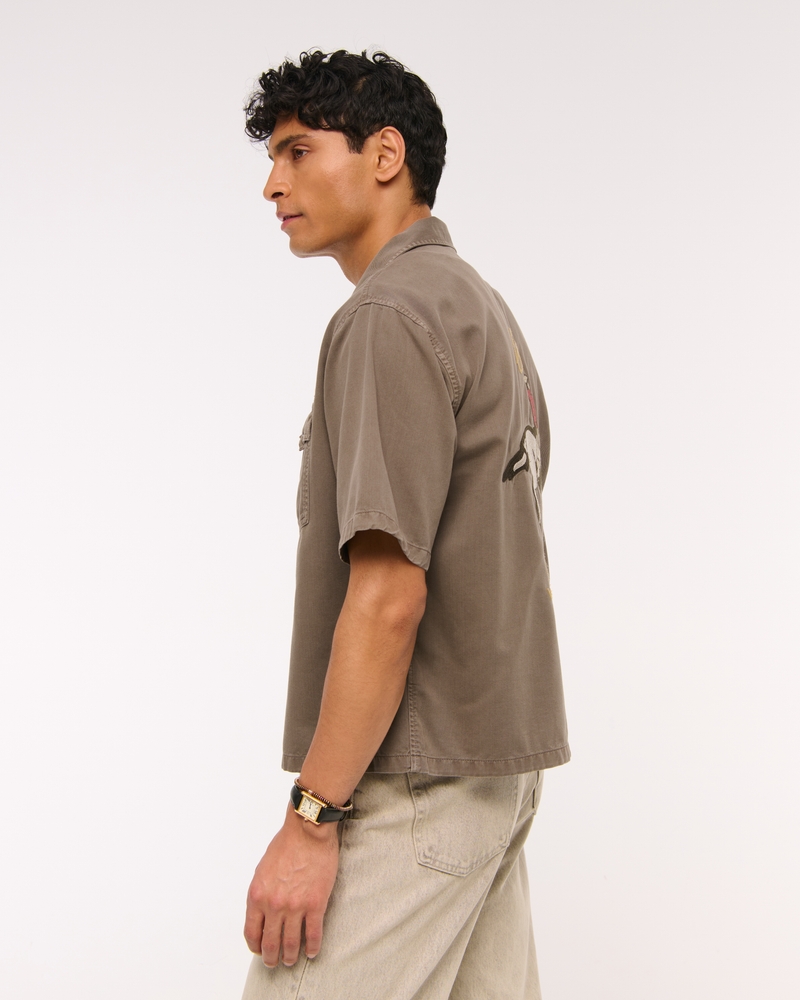 Short Sleeve Cropped Western Graphic Button-Up Shirt