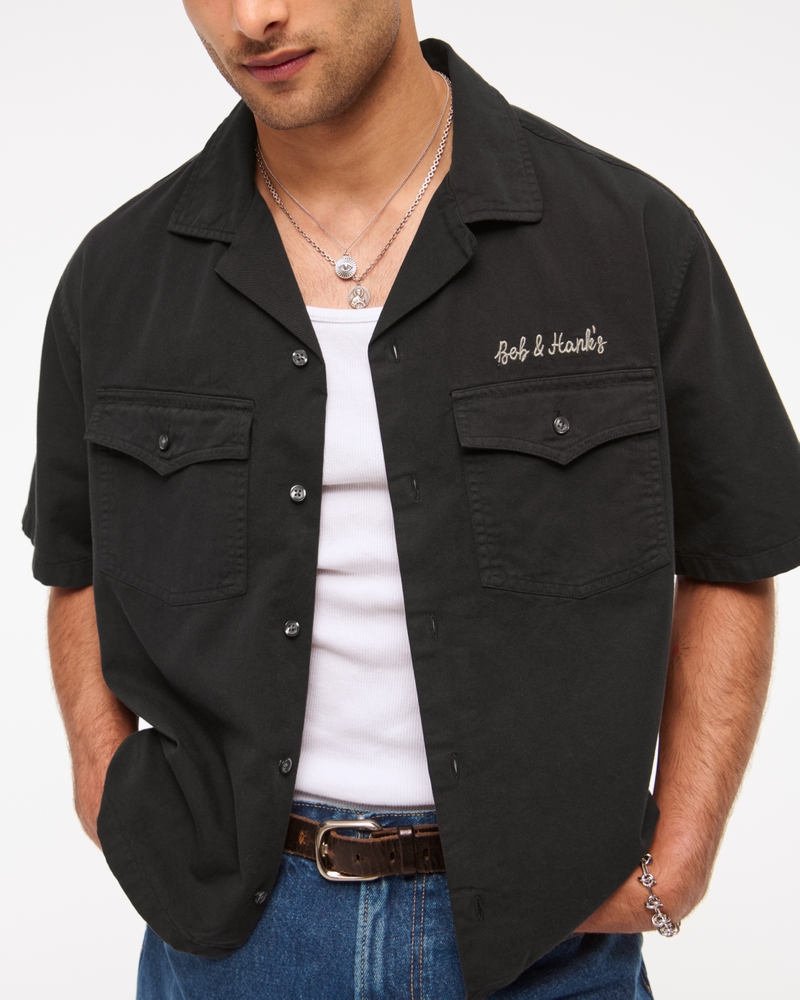Short Sleeve Cropped Western Graphic Button-Up Shirt