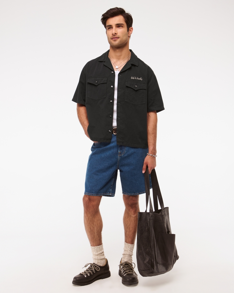 Short Sleeve Cropped Western Graphic Button-Up Shirt