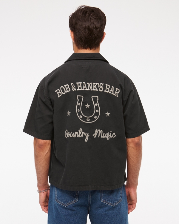 Short-Sleeve Western Graphic Button-Up Shirt