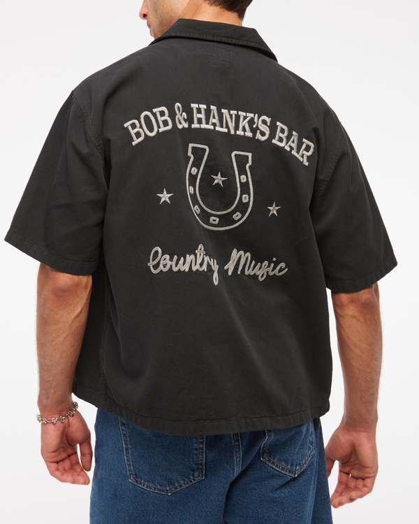 Short-Sleeve Western Graphic Button-Up Shirt