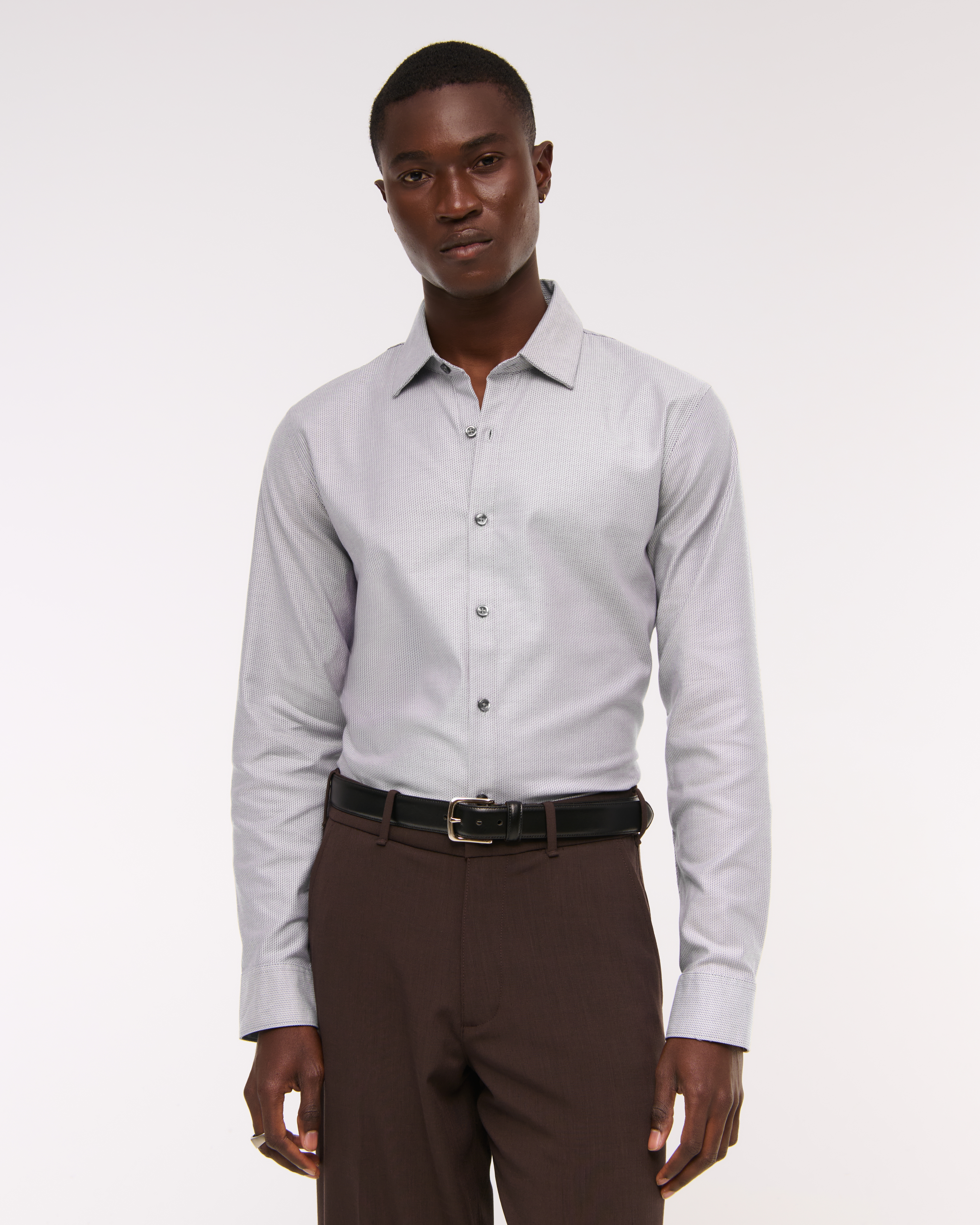 Abercrombie & Fitch A&f Collins Slim Stretch Suiting Shirt In Gray
