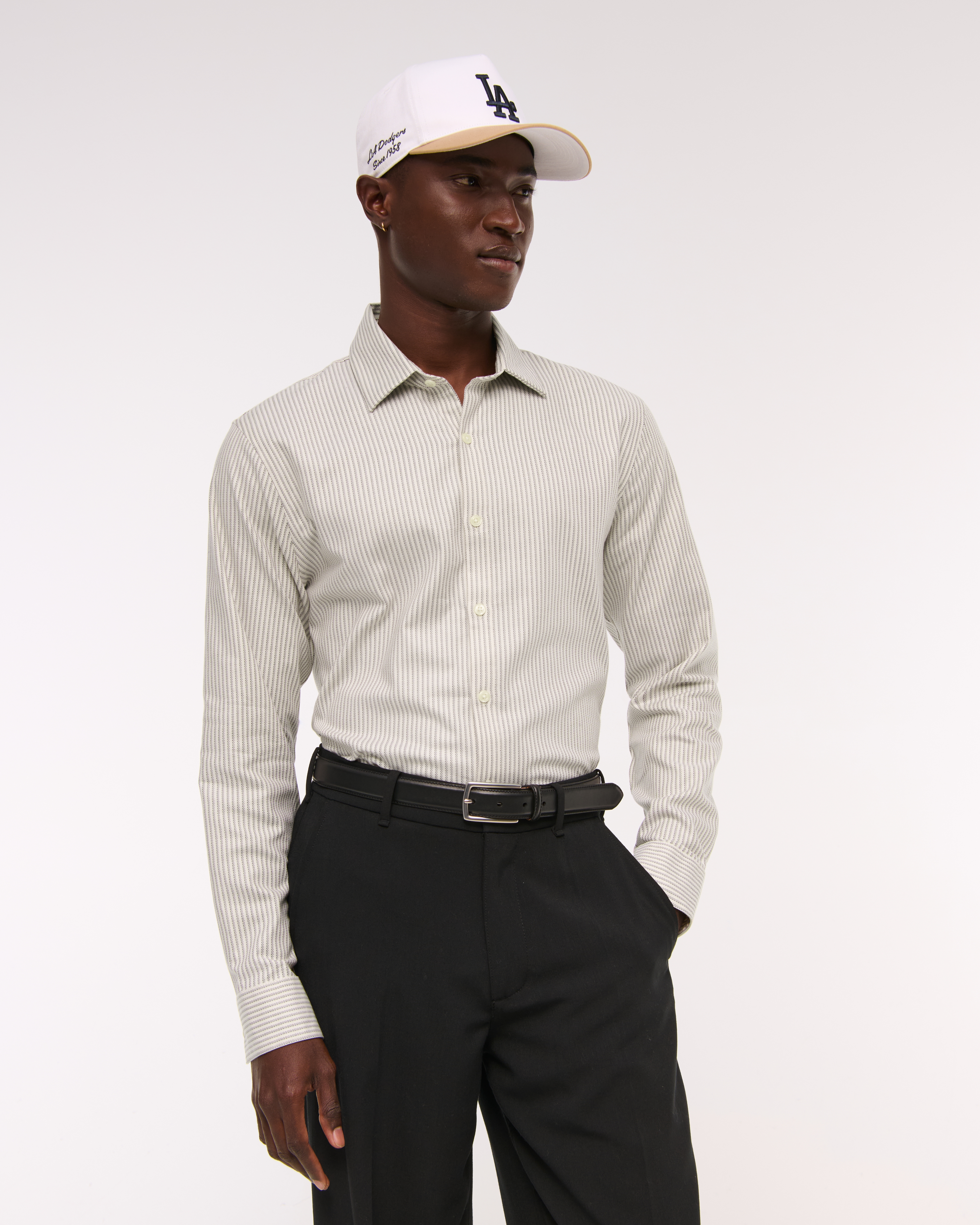 Abercrombie & Fitch A&f Collins Slim Stretch Suiting Shirt In Neutral