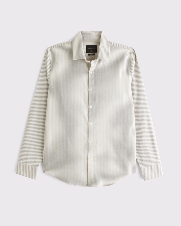 The A&F Collins Slim Suiting Shirt, Cream Stripe view 1