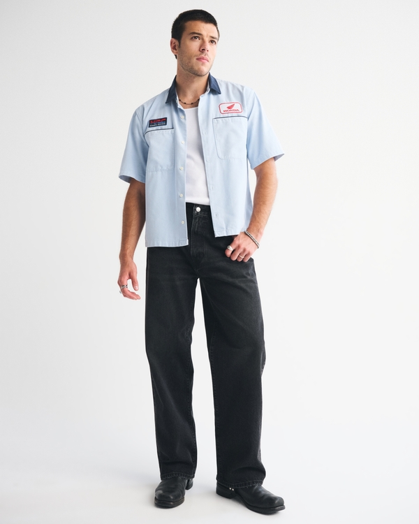 Short-Sleeve Cropped Honda Button-Up Shirt