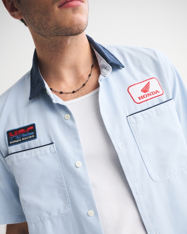 Short-Sleeve Cropped Honda Button-Up Shirt