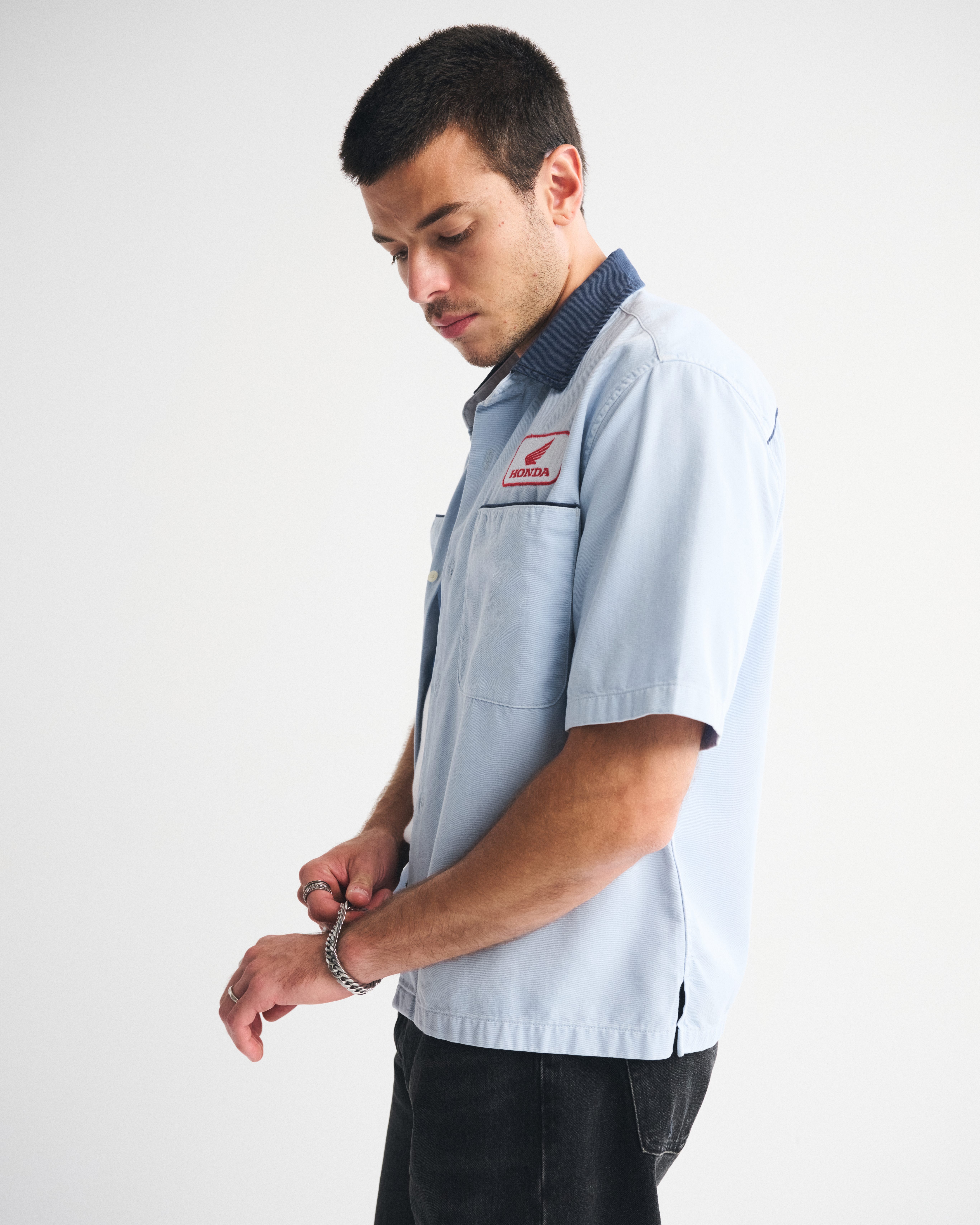 Men's Short-Sleeve Cropped Honda Button-Up Shirt | Men's