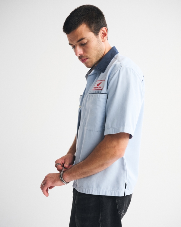 Short-Sleeve Cropped Honda Button-Up Shirt