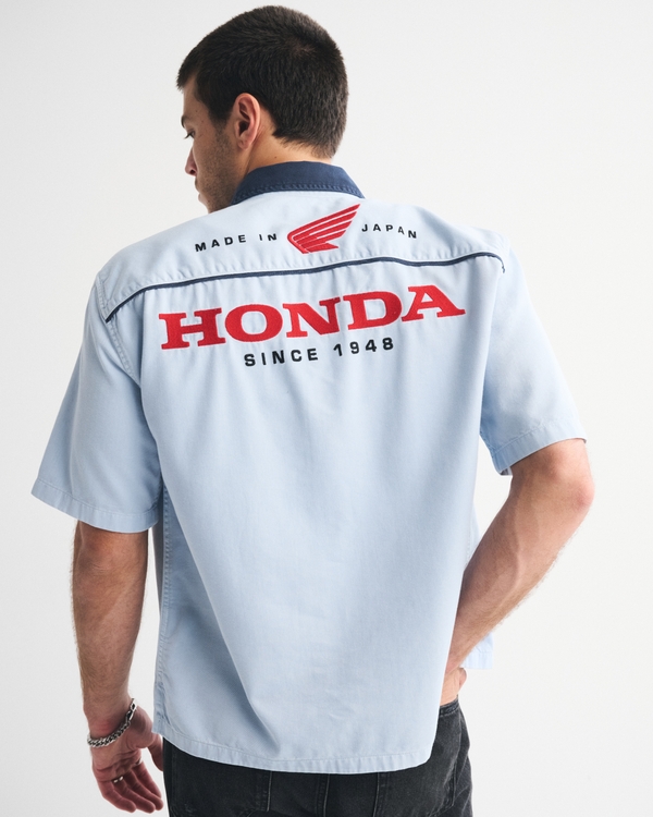 Short-Sleeve Cropped Honda Button-Up Shirt