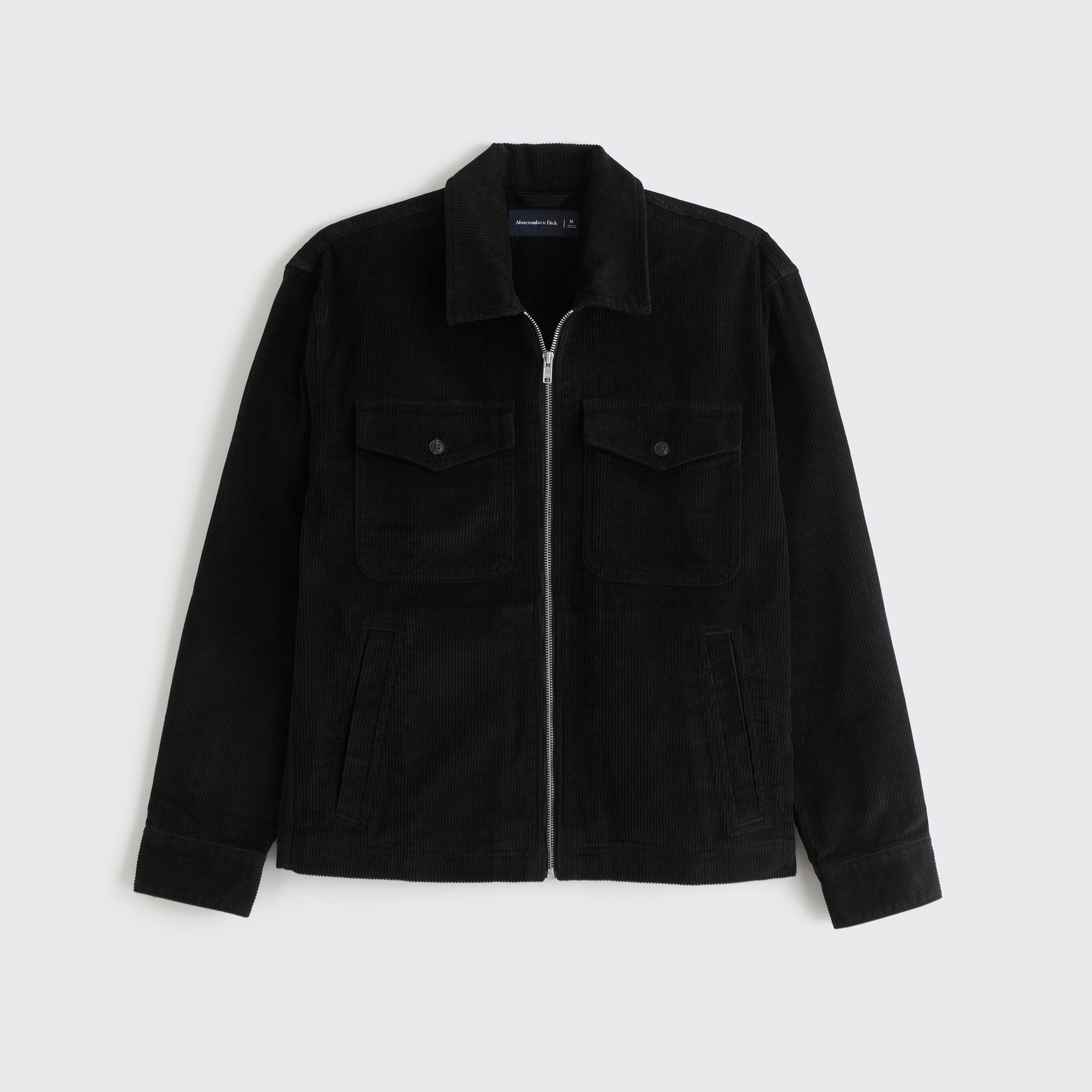 Мужская куртка Abercrombie & Fitch Corduroy Zip Shirt Jacket, цвет: Чёрный — фото 1