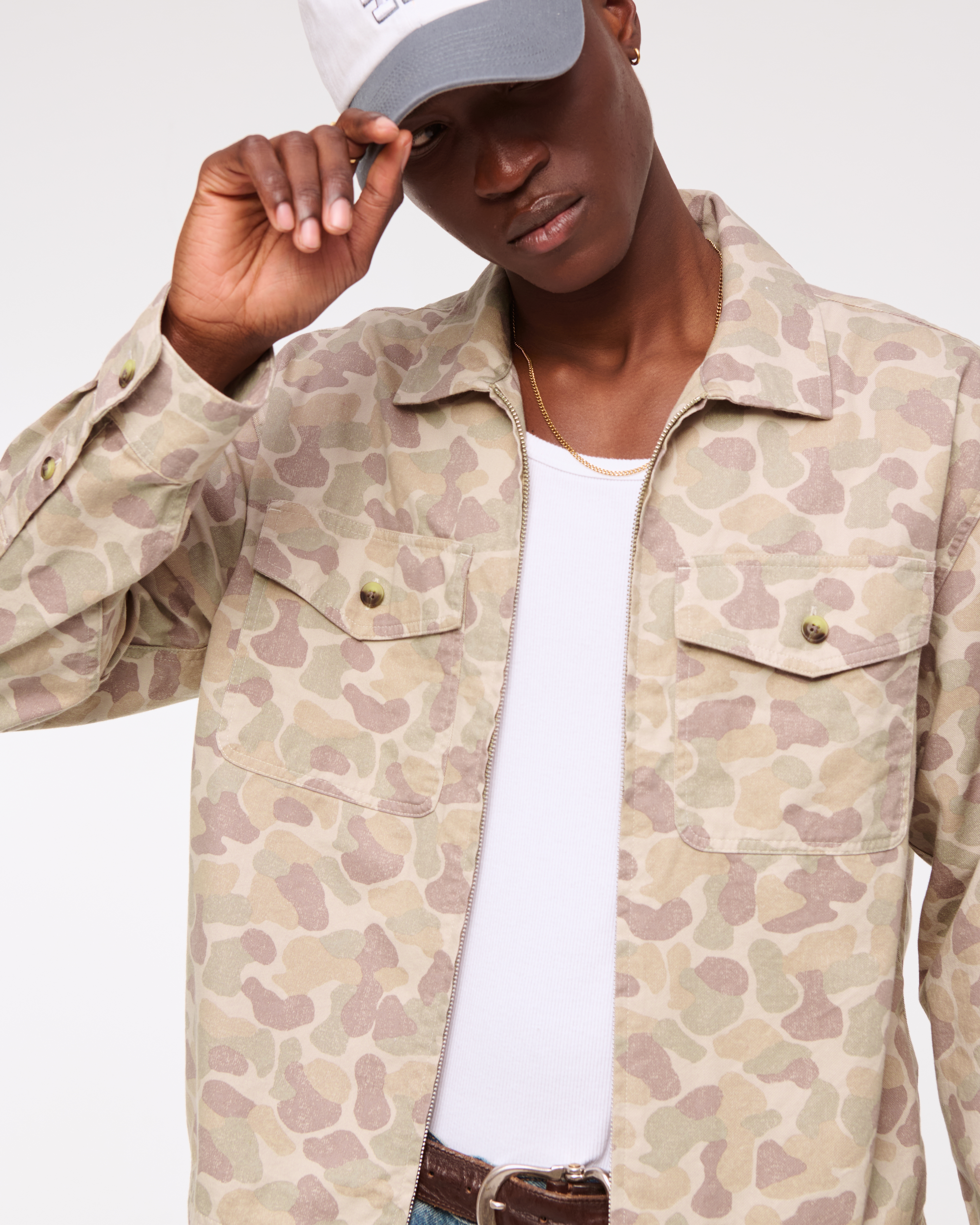 Men's Cropped Twill Zip Shirt Jacket | Men's Tops