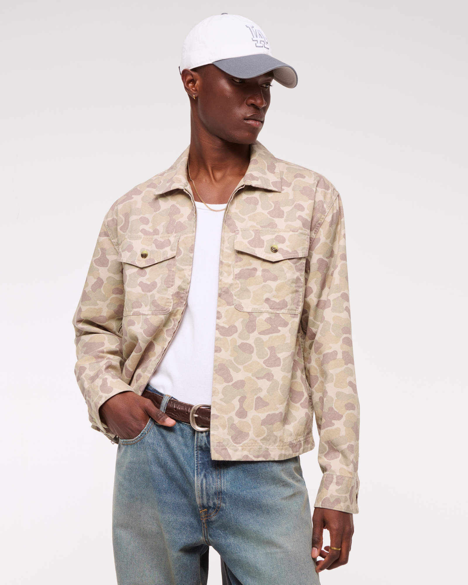 Cropped Twill Zip Shirt Jacket