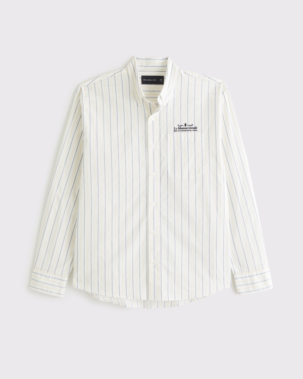 Camicia preppy in popeline, Bianco A Righe view 1