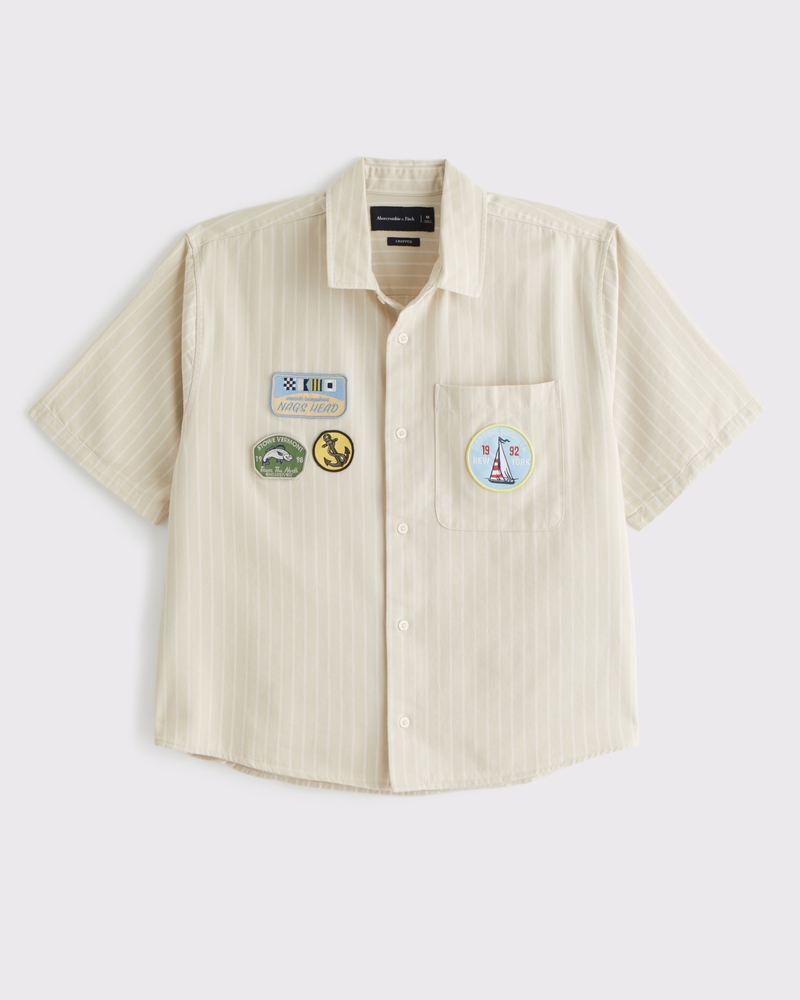 Men's Short-Sleeve Cropped Graphic Workwear Button-Up Shirt