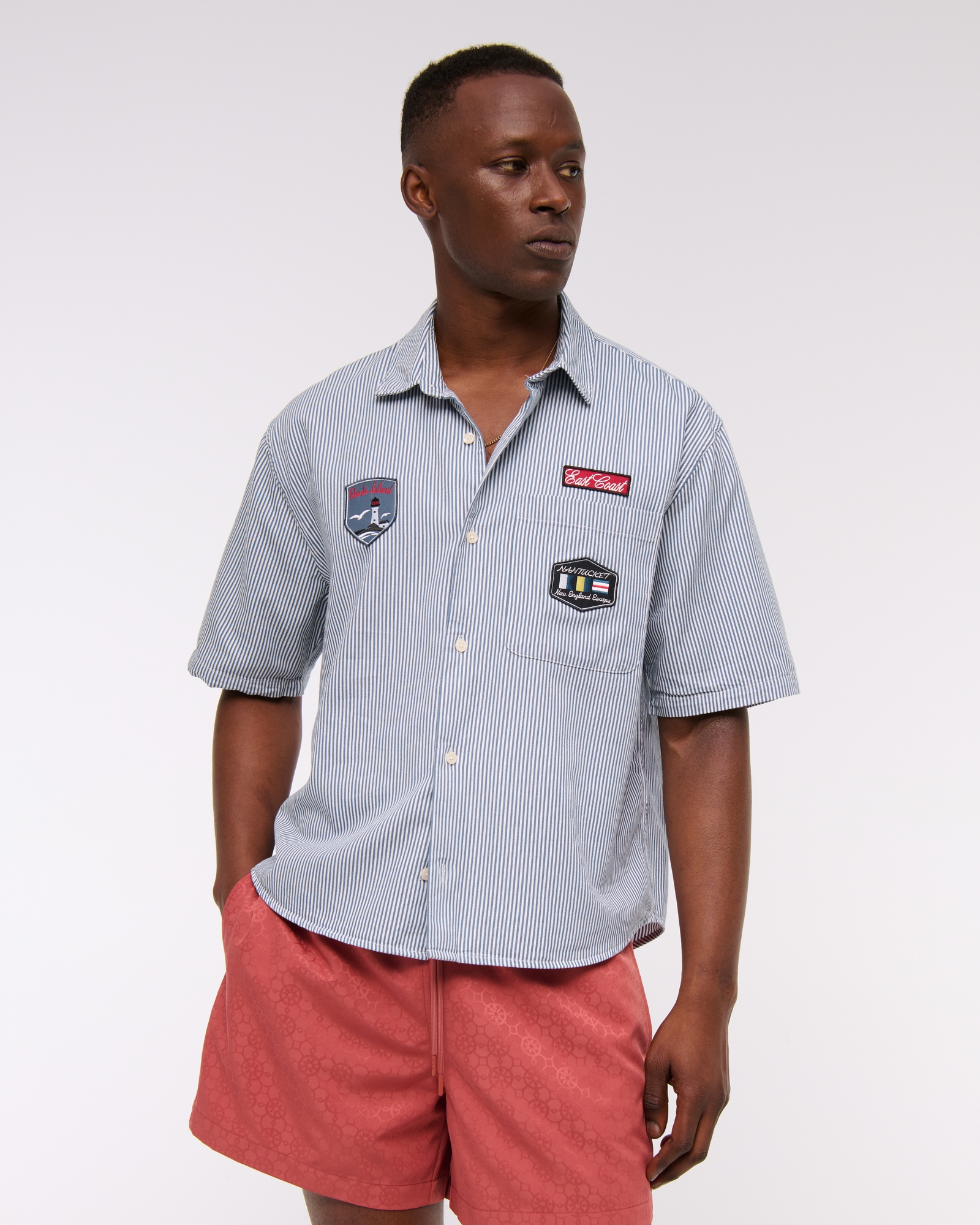 Short-Sleeve Graphic Workwear Button-Up Shirt