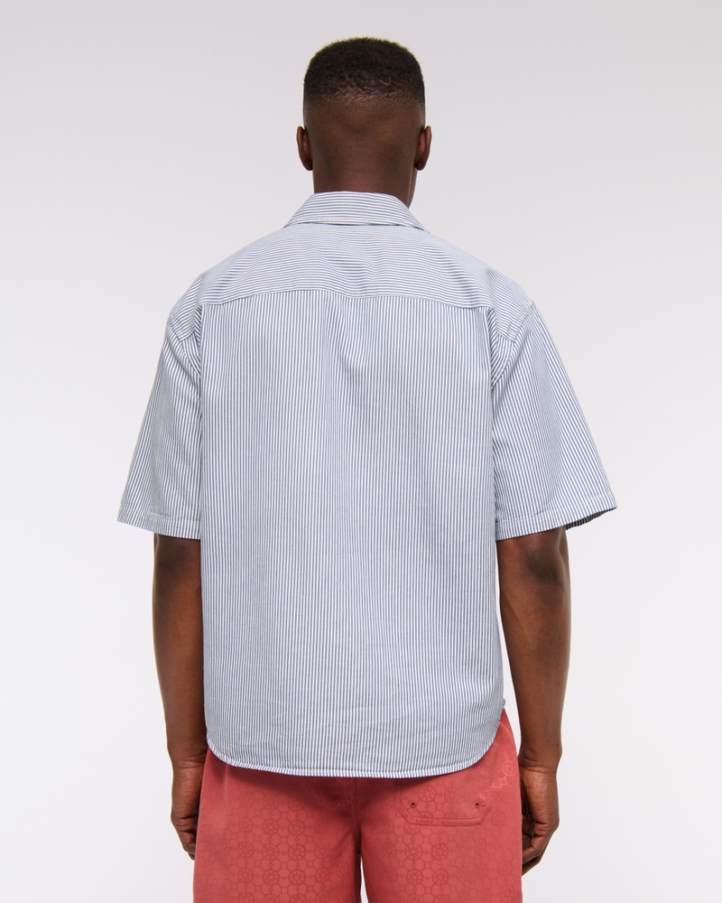 Short Sleeve Cropped Graphic Workwear Button-Up Shirt