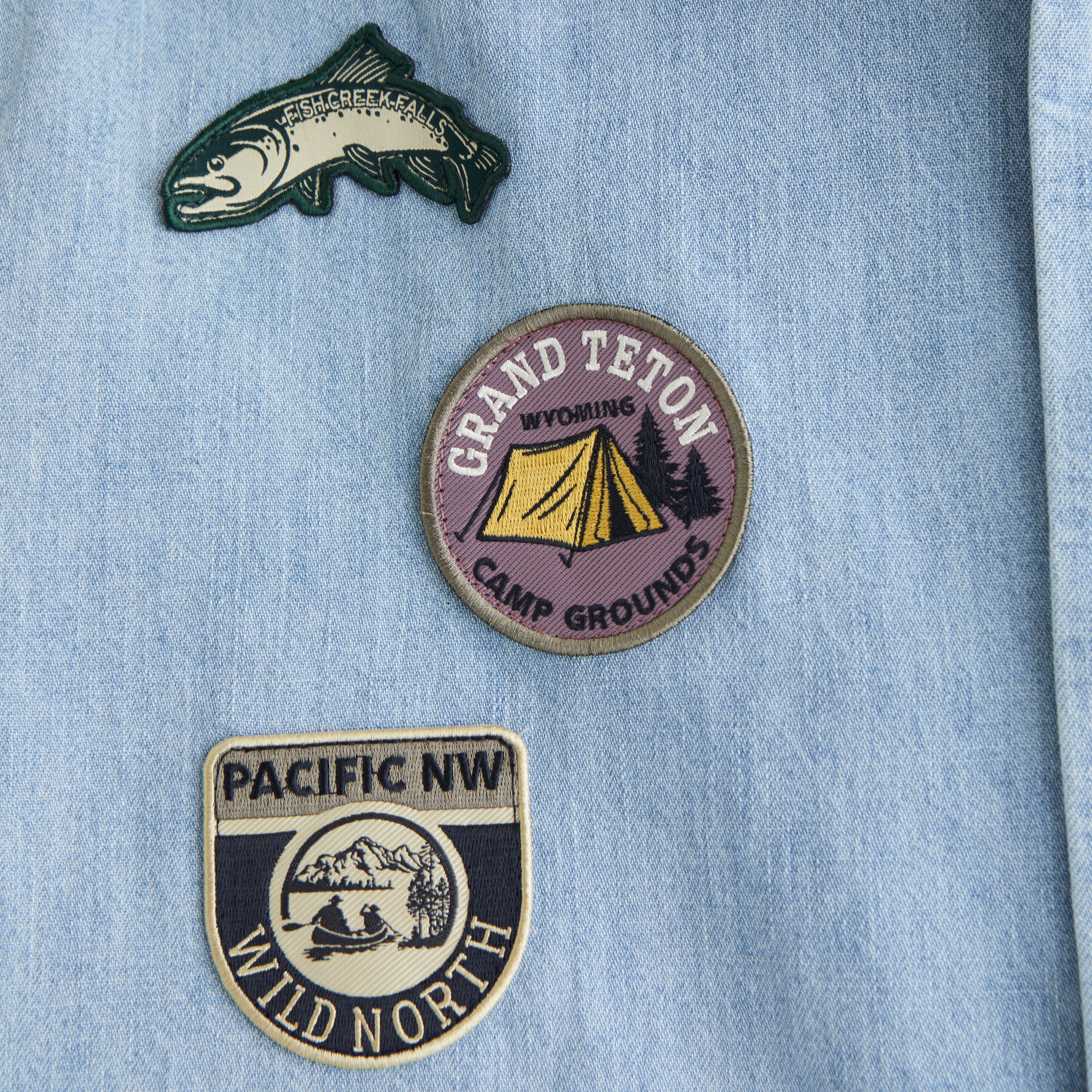 ◆Abercrombie & Fitch◆ボタンアップ デニムシャツ メンズ 半袖クロップド グラフィック デニム ボタンアップシャツ