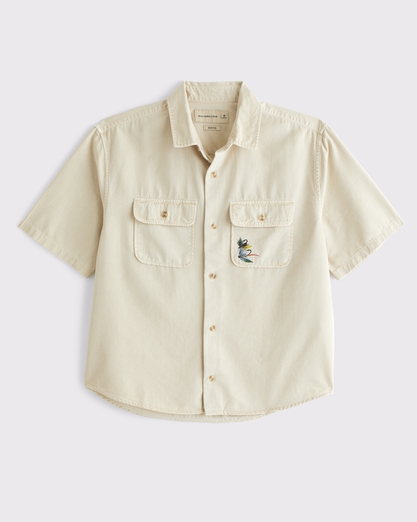 Short-Sleeve Graphic Workwear Button-Up Shirt