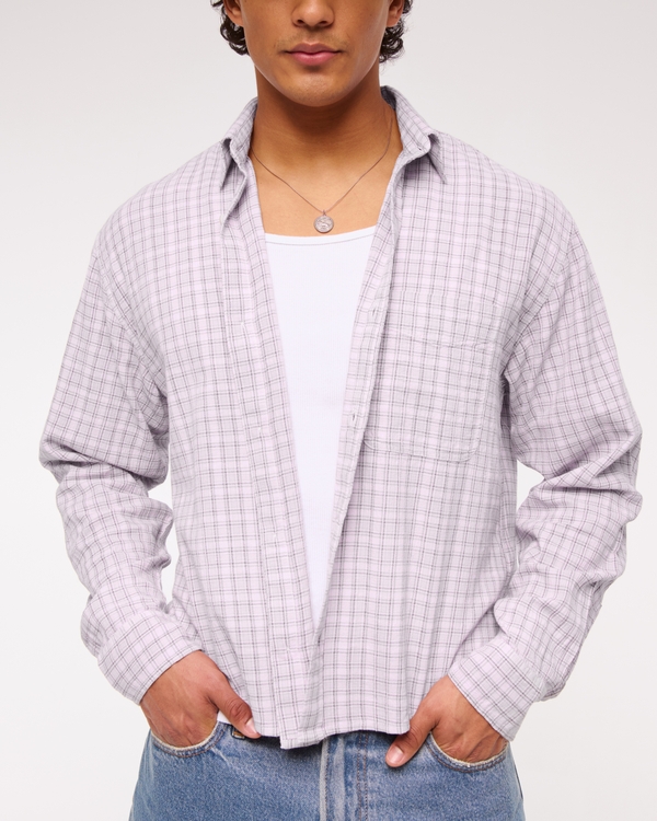 Cropped Flannel, Light Purple Plaid view 1