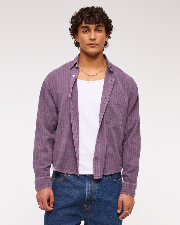 Cropped Flannel, Dark Purple Plaid view 1