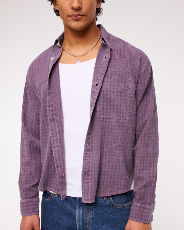 Cropped Flannel, Dark Purple Plaid view 2