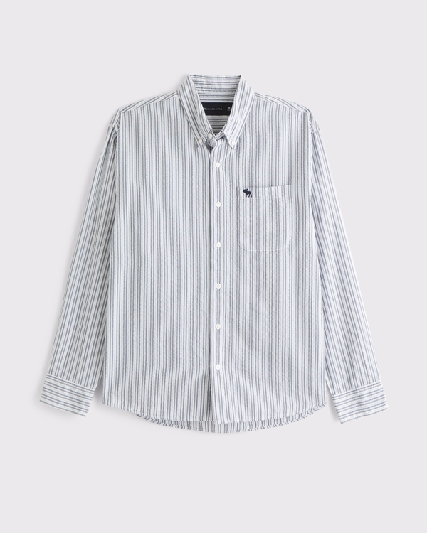 Abercrombie ＆Fitch メンズ 半袖ワイシャツ ストライプ L