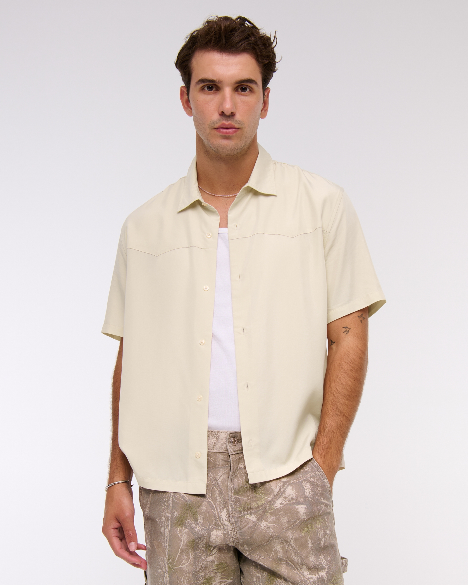 Short-Sleeve Cupro Button-Up Shirt