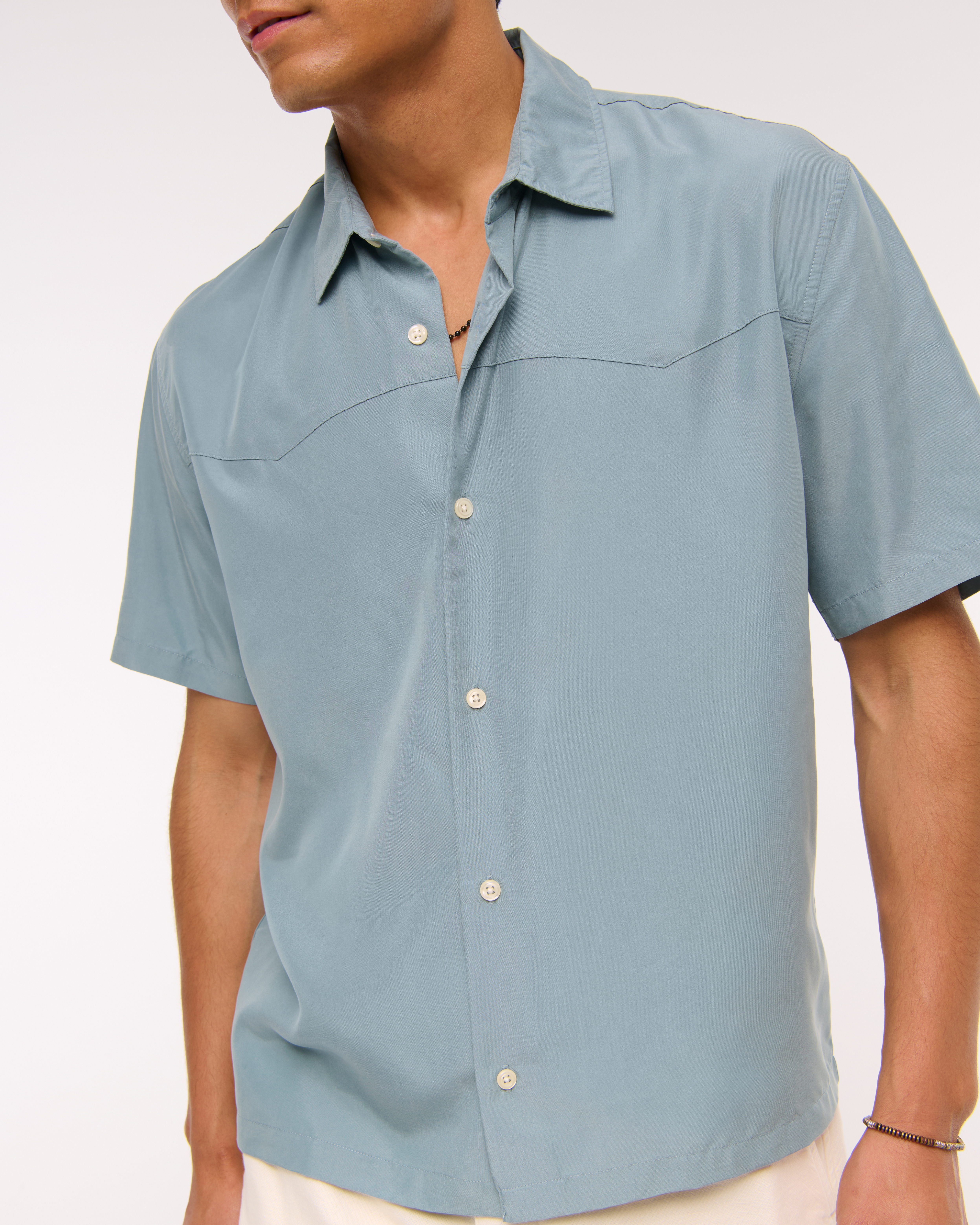 Abercrombie & Fitch Short-sleeve Cupro Button-up Shirt In Blue