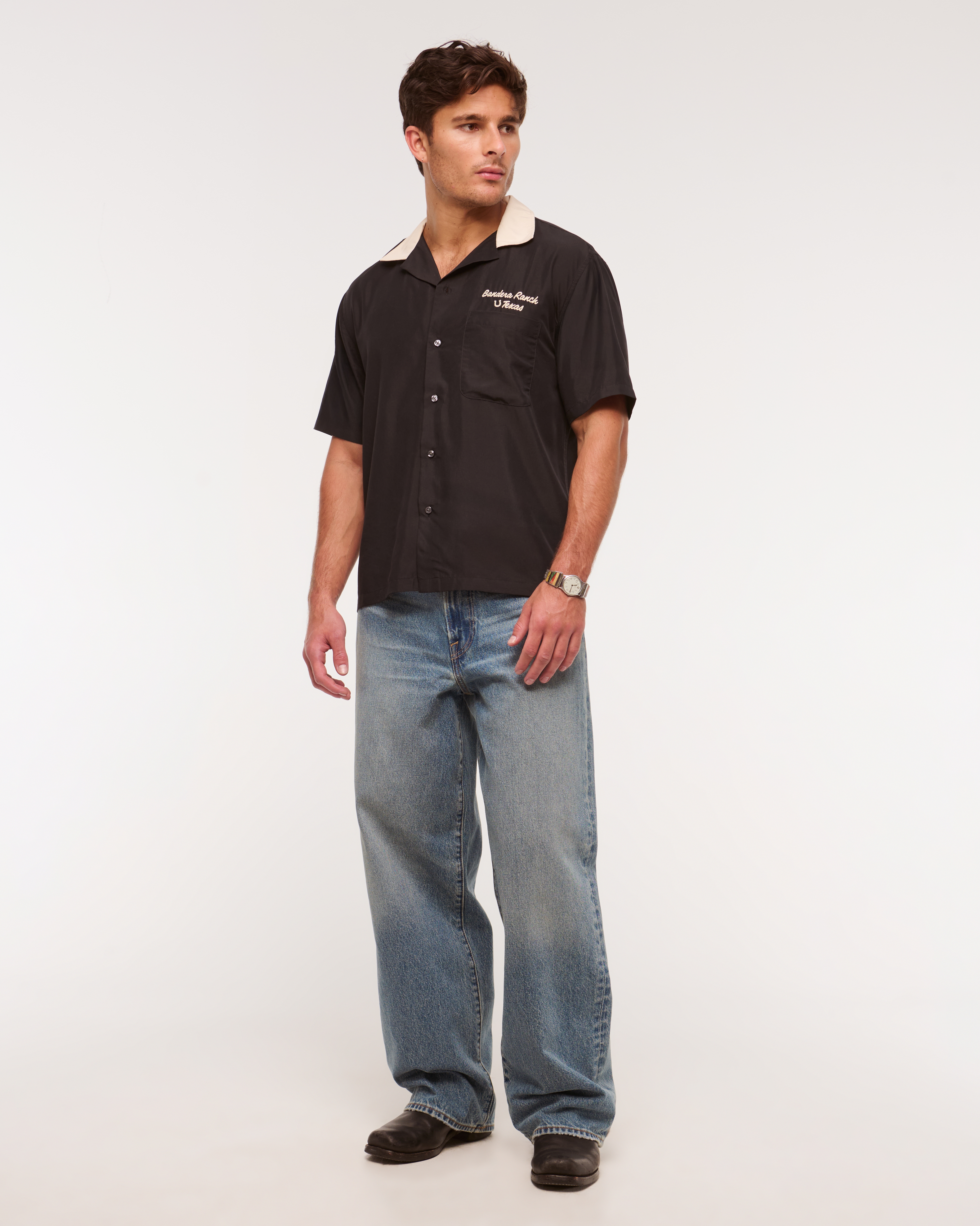 Мужские рубашки Abercrombie & Fitch Short-Sleeve Cupro Button-Up Shirt — фото 3