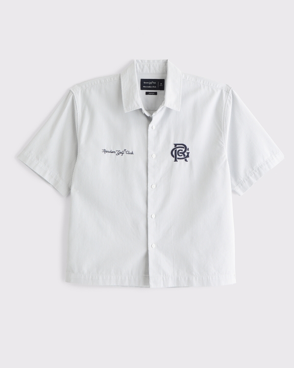 Short-Sleeve Cropped Random Golf Club Button-Up Shirt, White Stripe view 1