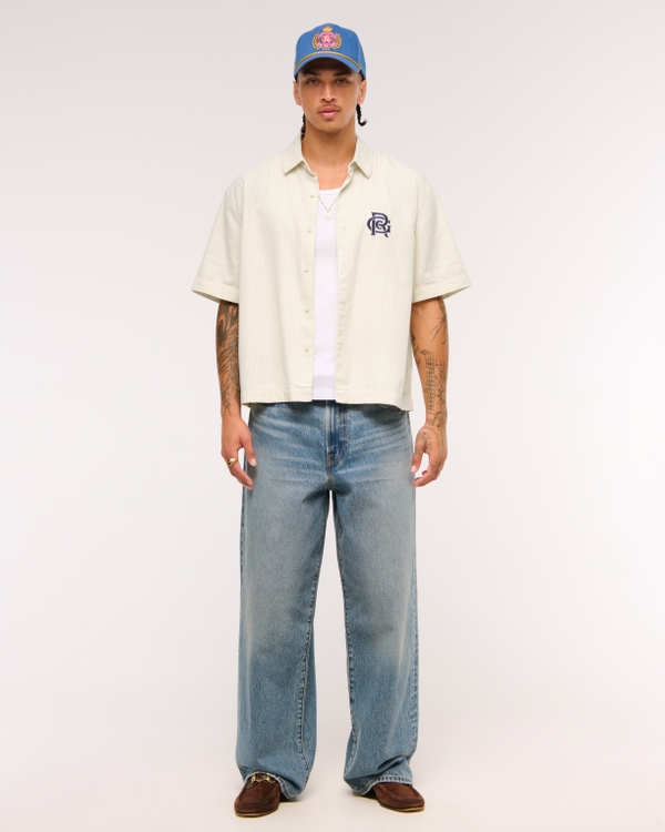 Short-Sleeve Cropped Random Golf Club Button-Up Shirt