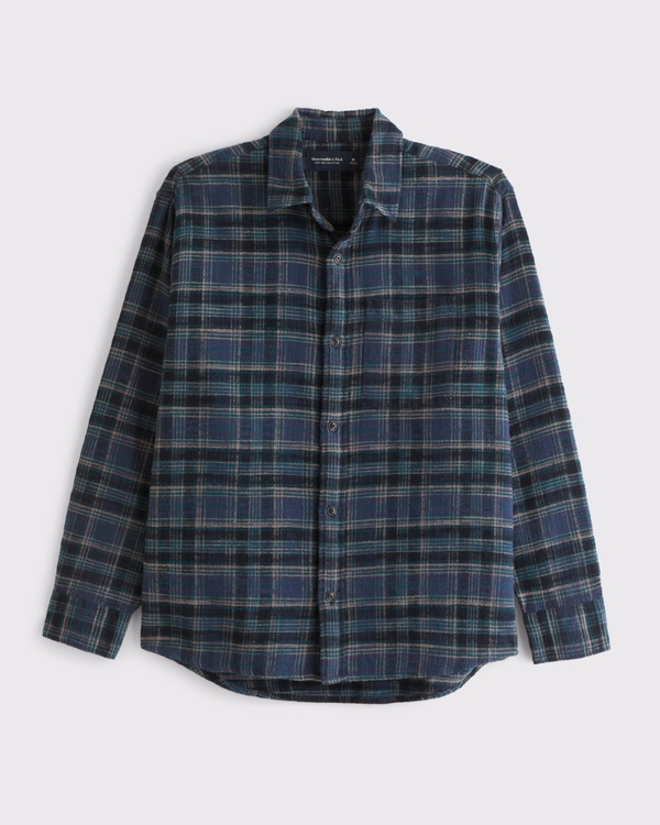 Slub Flannel, Navy Plaid view 1