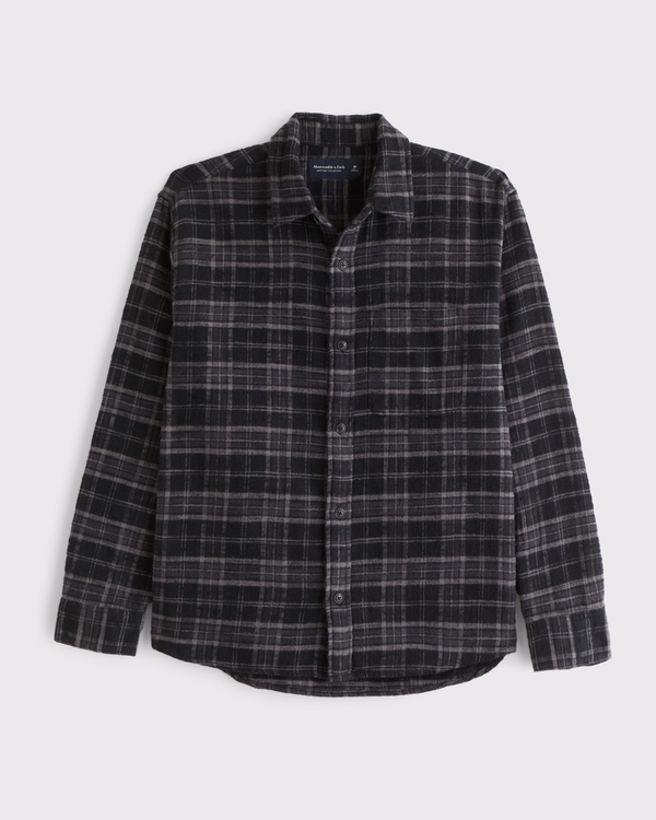 Slub Flannel, Black Plaid view 1