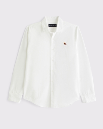 ★Abercrombie & Fitch★キャンプカラーテクスチャボタンシャツ メンズ シグネチャーアイコン ポプリン ボタンアップシャツ