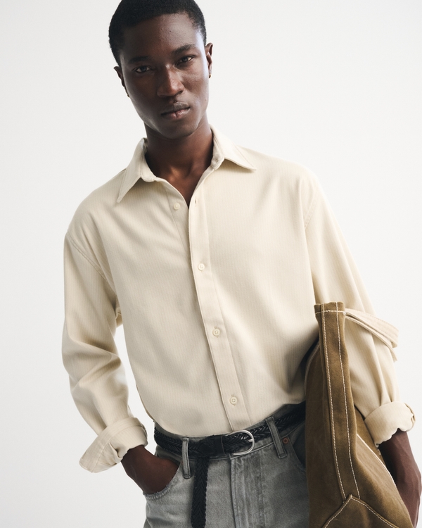 Brushed Button-Up Shirt, Cream view 1