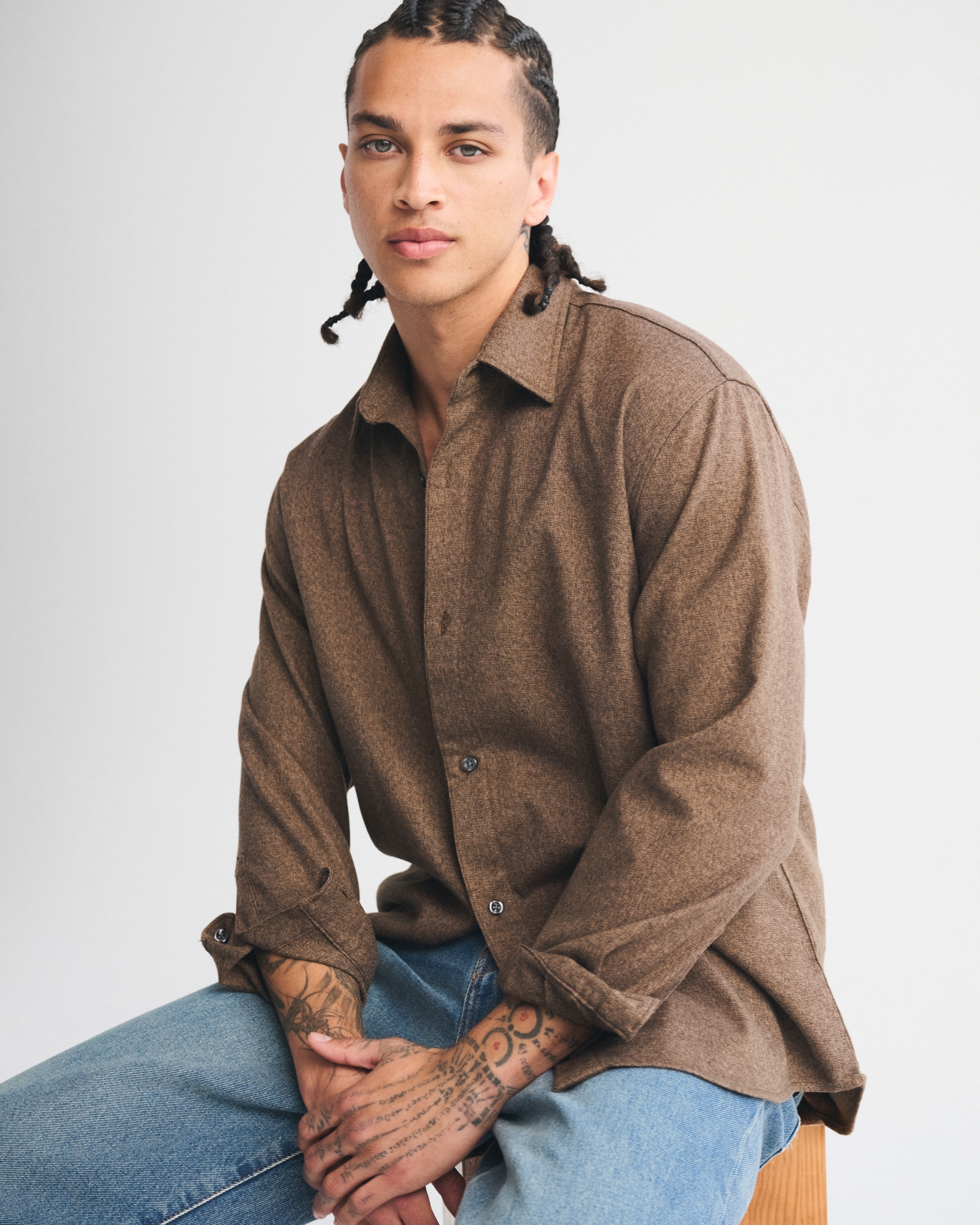 Abercrombie & Fitch Brushed Button-up Shirt In Brown