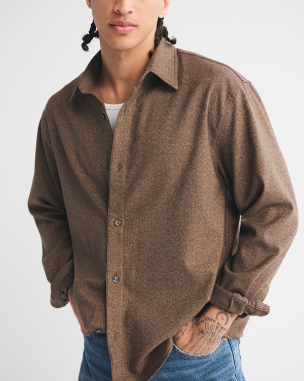 Men's Brushed Button-Up Shirt in Brown | Size S | Abercrombie & Fitch
