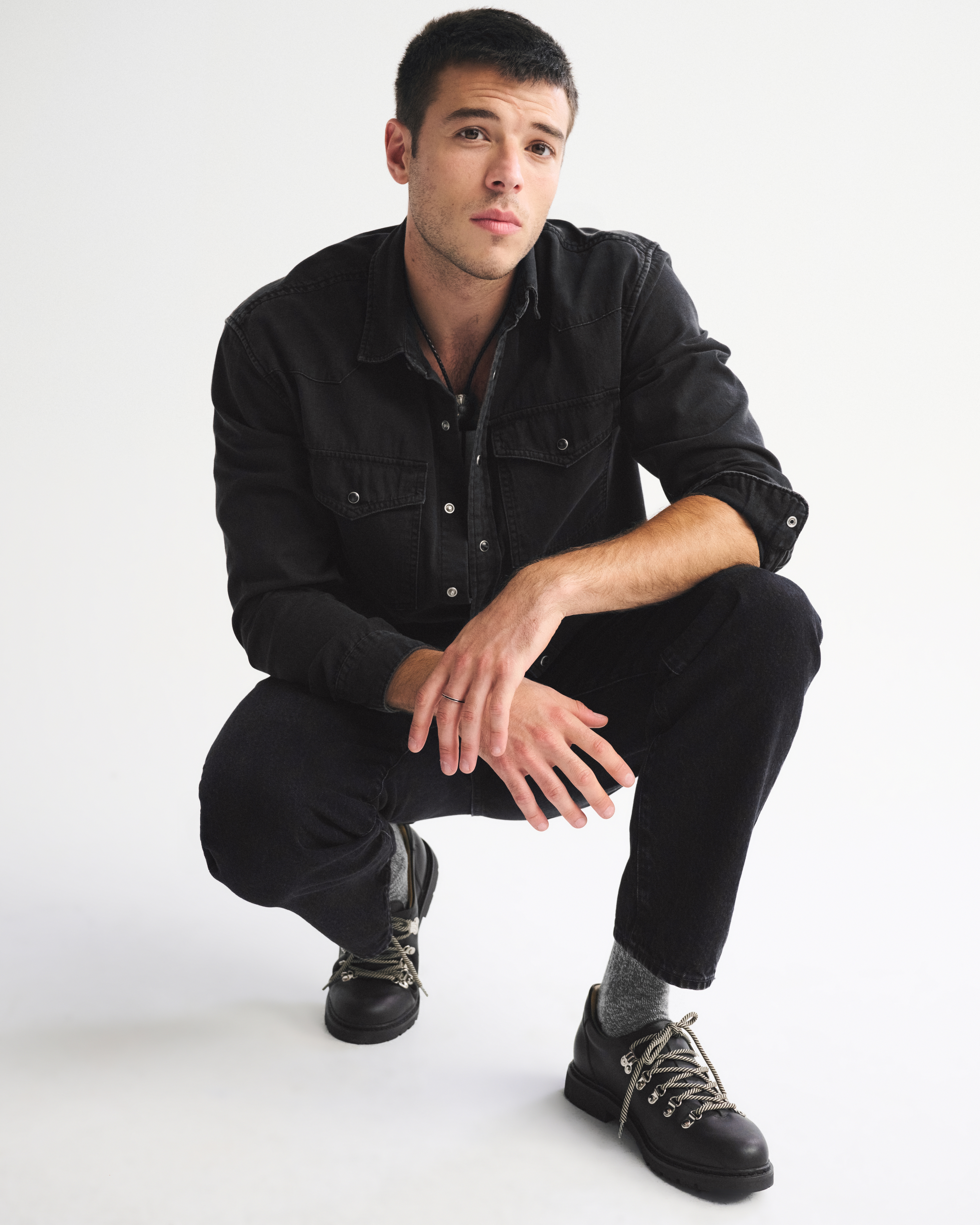 Abercrombie & Fitch Western Denim Button-up Shirt In Black