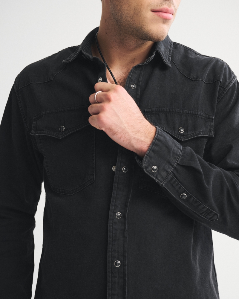 Western Denim Button-Up Shirt