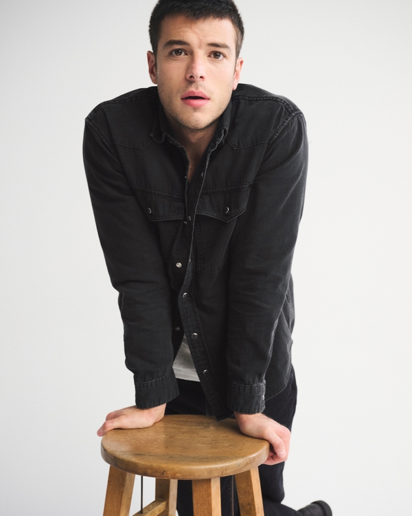 Western Denim Button-Up Shirt