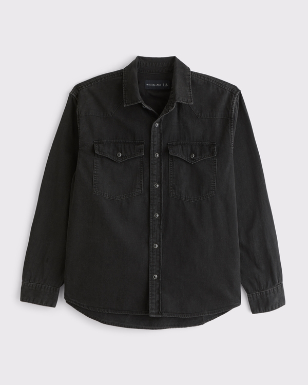 Western Denim Button-Up Shirt, Black view 1