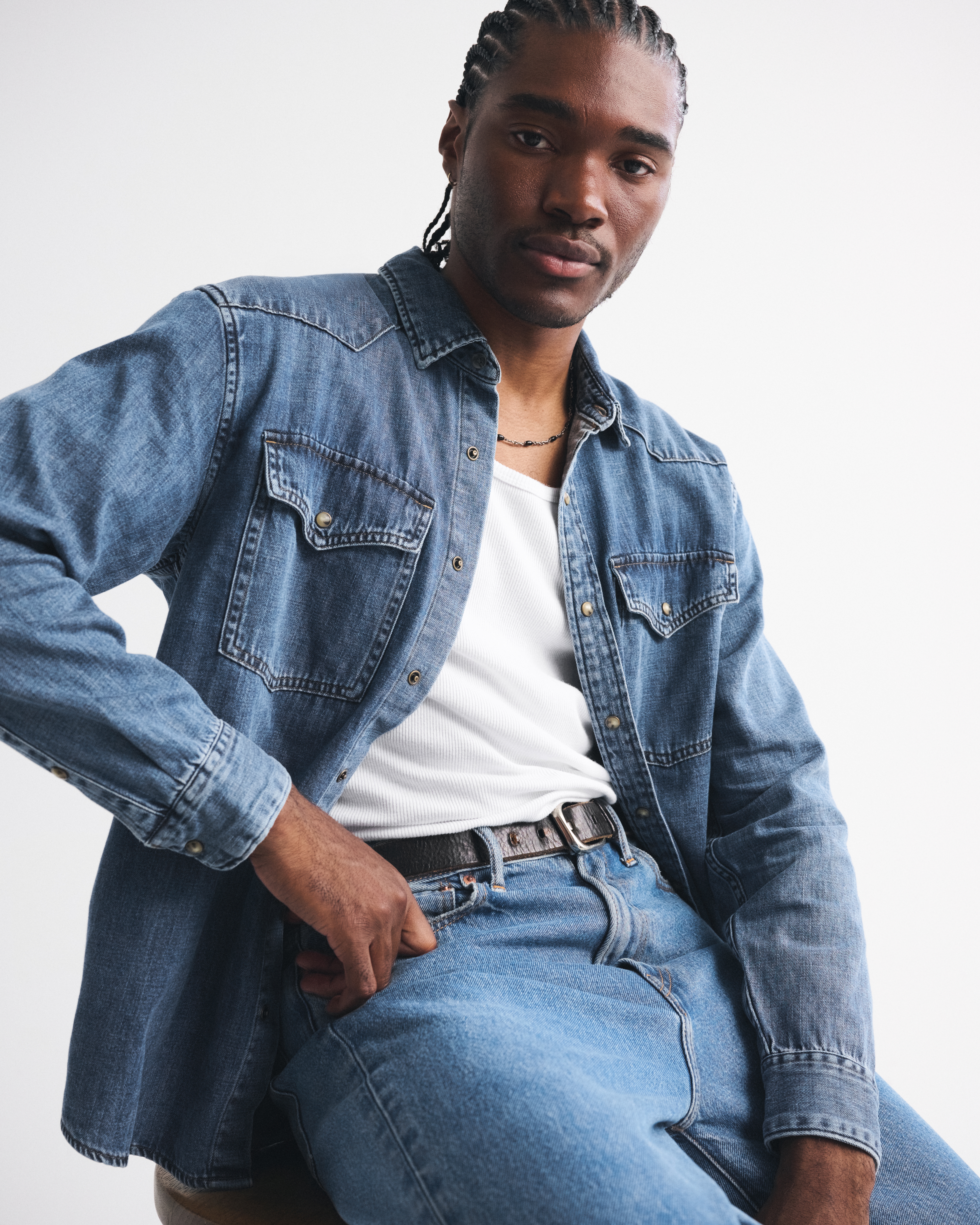 Abercrombie & Fitch Western Denim Button-up Shirt In Blue