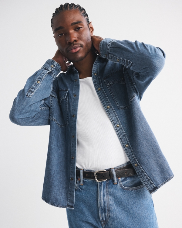 Western Denim Button-Up Shirt