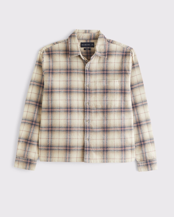 Cropped Flannel, Cream Plaid view 1