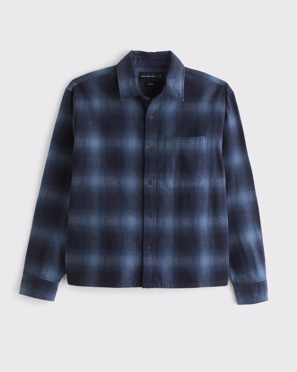 Cropped Flannel, Navy Plaid view 1