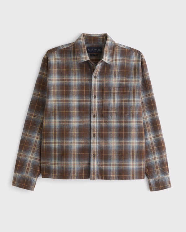 Cropped Flannel, Brown Plaid view 1